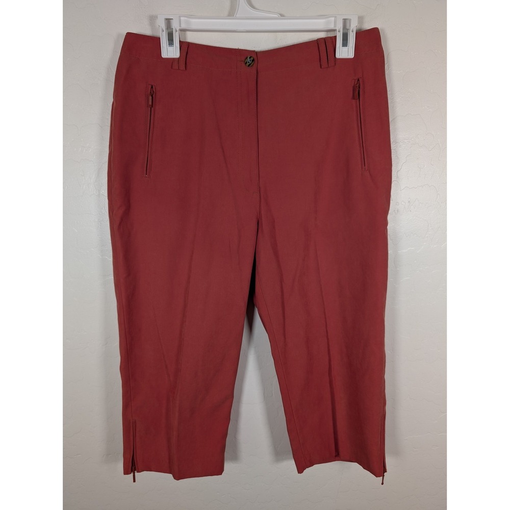 Jamie Sadock Pants Womens 8 Red Crop Golf Stretch Zip Pockets Nylon Blend Capris